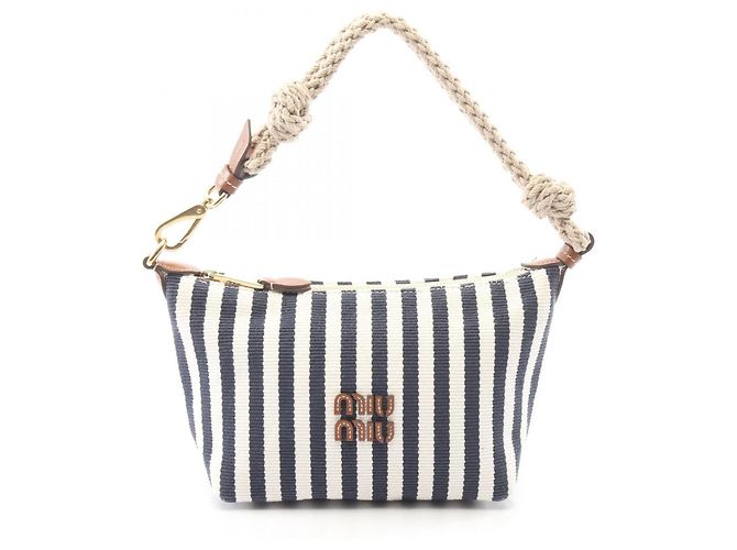 Borsa a mano Miu Miu 'Cannette' a righe Marrone Bianco Blu navy