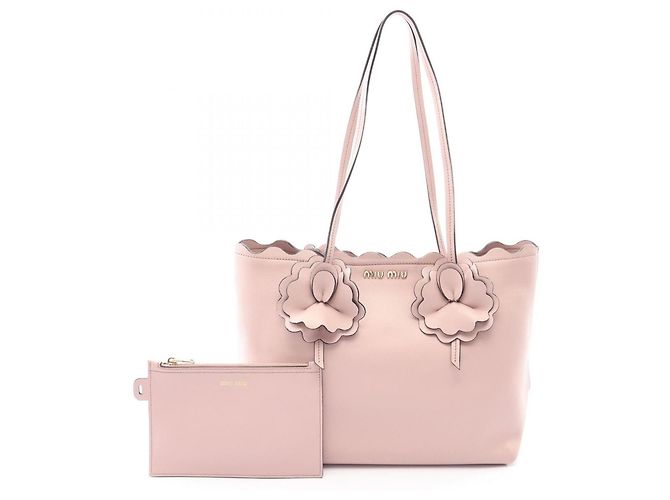 Saco Tote Miu Miu em couro rosa