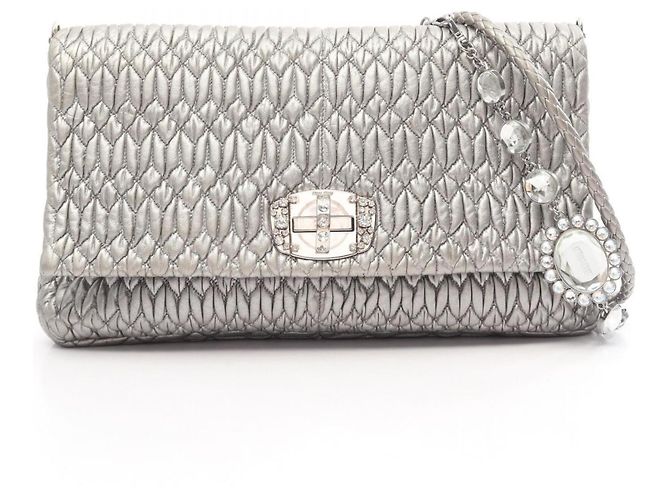 Bolsa de Ombro 2-Way Miu Miu Matelassé Prata