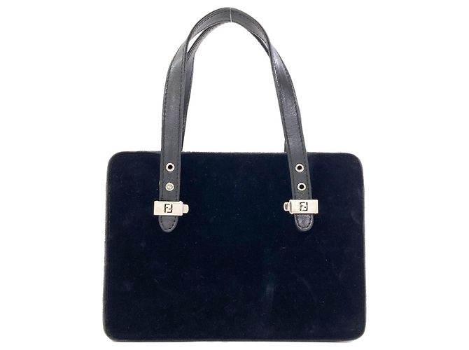 Sac à main Fendi Logo en daim Noir