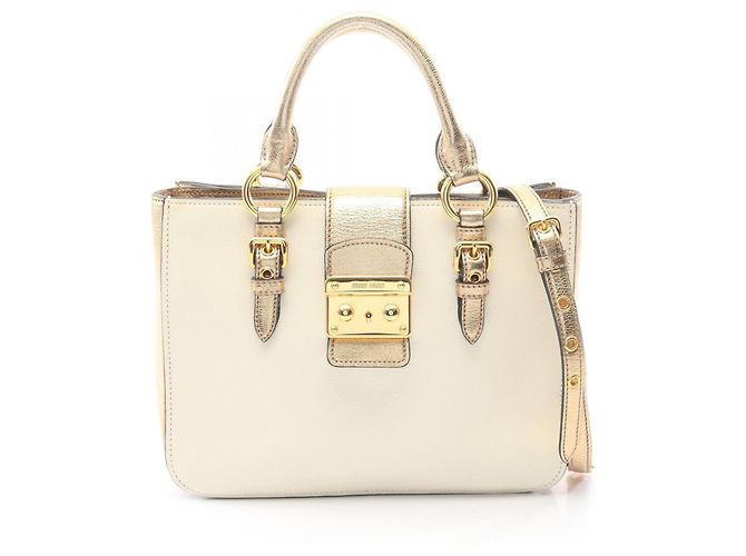 Miu Miu Madras 2-Way Handtasche Weiß Golden