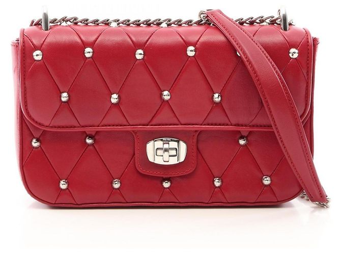 Borsa a tracolla matelassé con borchie Miu Miu Rosso