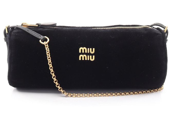 Borsa a tracolla a sacchetto Miu Miu in pelle nera e tessuto Nero