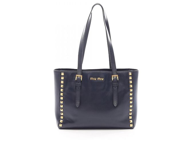 Borsa Tote Miu Miu blu navy con borchie