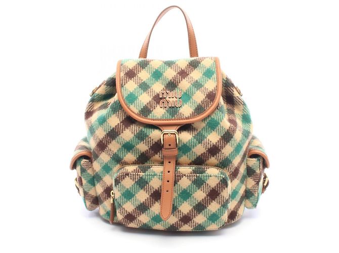 Mochila/Bolsa Miu Miu Check Multicor Bege Verde