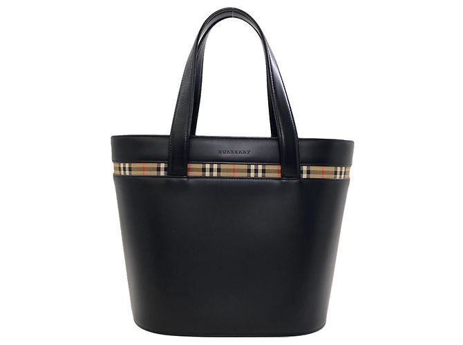 Borsa a mano in pelle Burberry Check da donna Nero