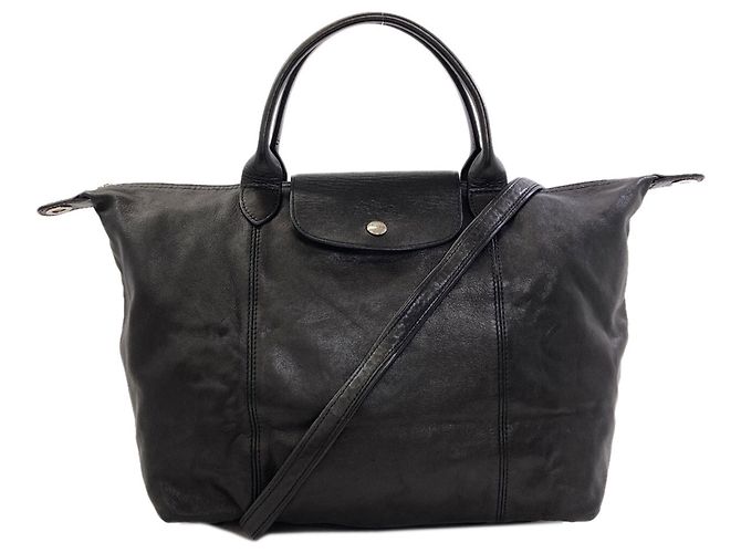 Longchamp Le Pliage Cuir Borsa a mano in pelle 2-Way Nero