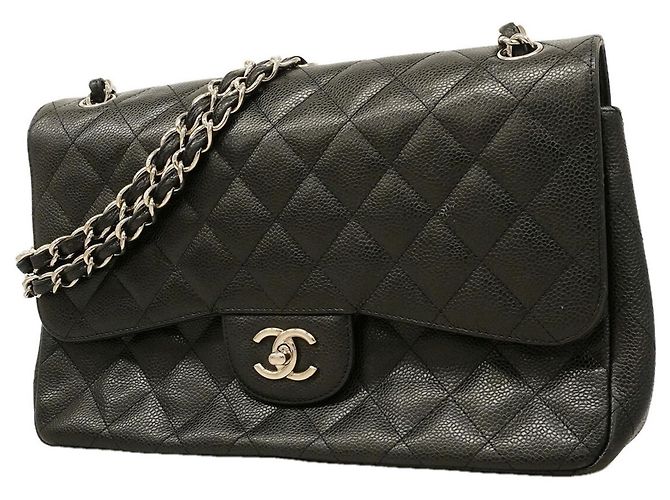 Borsa a tracolla Chanel in vitello martellato nero
