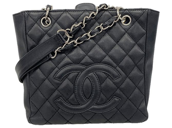 Saco Tote Chanel em couro de bezerro granulado preto