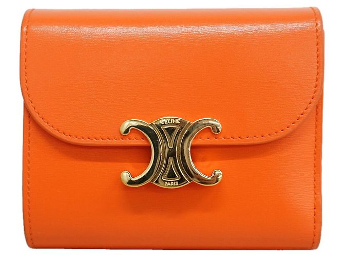 Céline Celine Triomphe Leder Tri-fold Geldbörse Orange