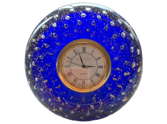 Autre Marque Venini 98 Balloton Cobalt Blue Murano Glass Table Clock Golden
