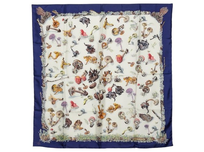 Hermès Lenço Hermes Carre 90 Champignons Multicor Azul marinho