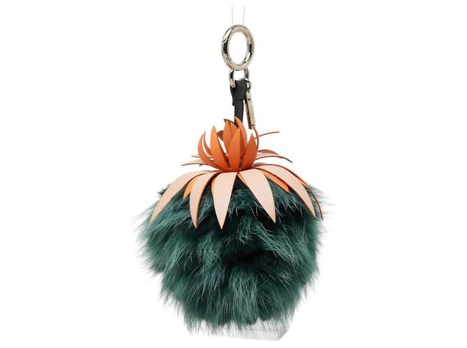 Fendi Pom Fruit Pineapple Charm Keyring Green Orange