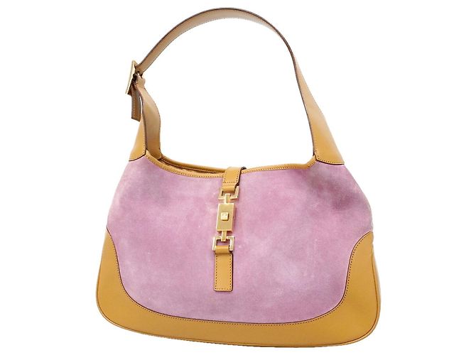 Borsa Gucci Jackie in scamosciato e pelle marrone e rosa