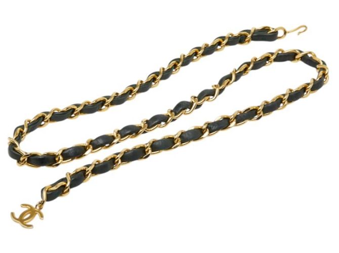 Cinturón de cadena Chanel Coco Mark Negro Dorado