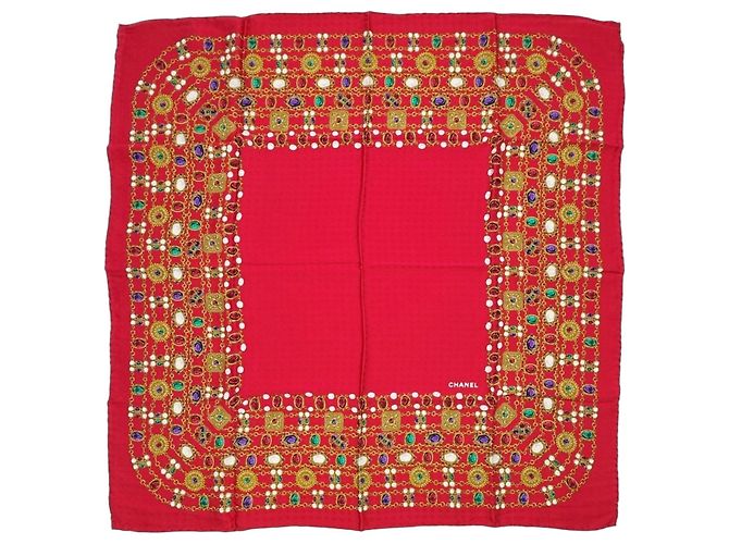 Pañuelo de seda Chanel en dorado y rojo Roja Multicolor