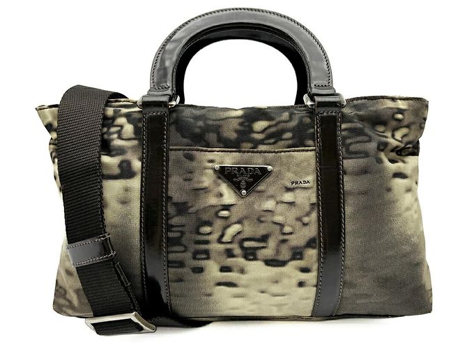 Sac à main Prada Tessuto 2-Way Marron Noir Beige Kaki