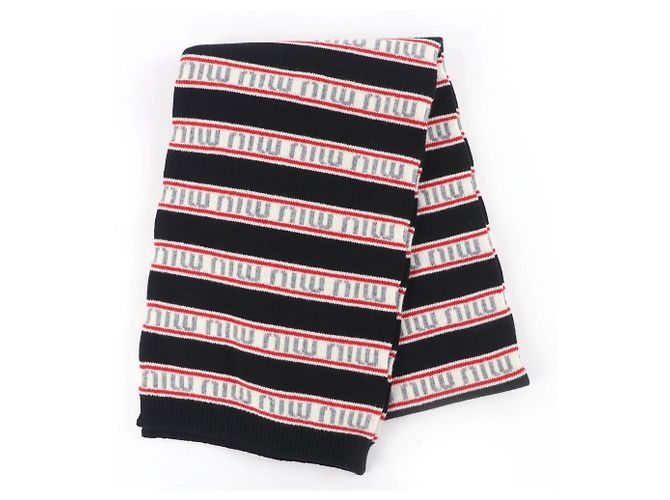 Sciarpa Miu Miu in lana e cashmere nera con bordo logo Nero