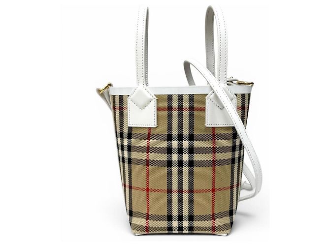Burberry Canvas Nova Check Mini Tote Weiß Beige