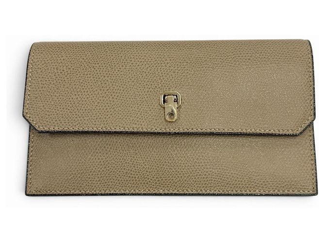 Valextra Greige Leather Long Wallet Grey