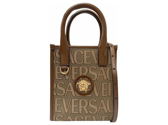 Bolsa Versace La Medusa em lona e couro Marrom Bege