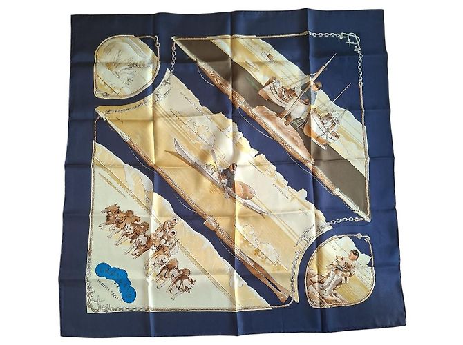 Lenço de seda Hermès Grønland 90cm Azul Marinho
