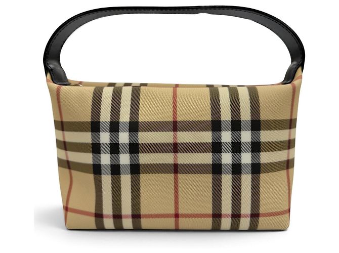 Burberry Nova Check Lederhandtasche Schwarz Beige