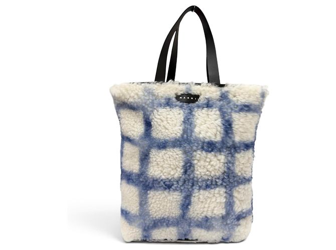 Sac cabas Marni Mouton en cuir de vachette Noir Blanc Bleu