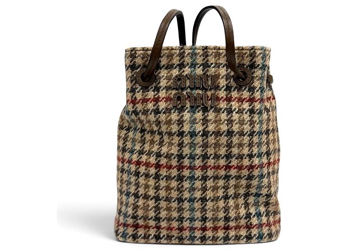 Borsa a tracolla Miu Miu in tweed pied-de-poule e pelle con logo Multicolore