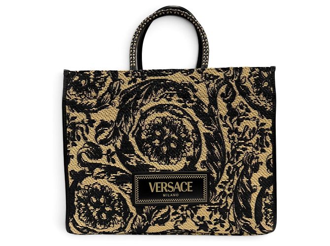 Sac cabas Versace Barocco Athena en raphia Noir