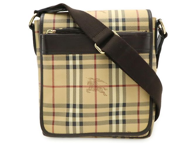 Bolsa de Ombro Burberry Nova Check Bege Bordeaux Castanho escuro