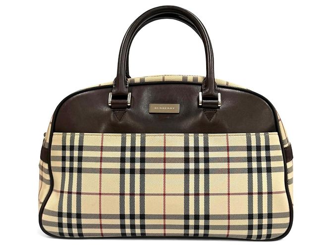 Sac Duffle en cuir BURBERRY Vintage Nova Check Marron Beige