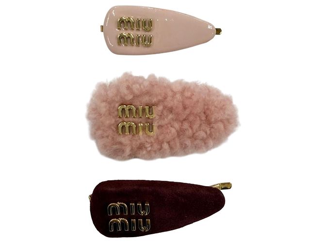 Set de pinzas para el pelo de cuero Miu Miu Rosa Burdeos