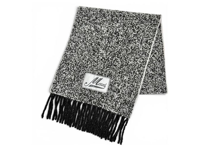Stola lunga in trama bouclé di alpaca con patch logo Marni Nero Bianco