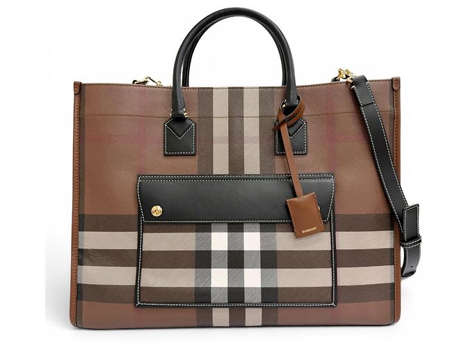 Borsa Tote Burberry Freya Medium Marrone