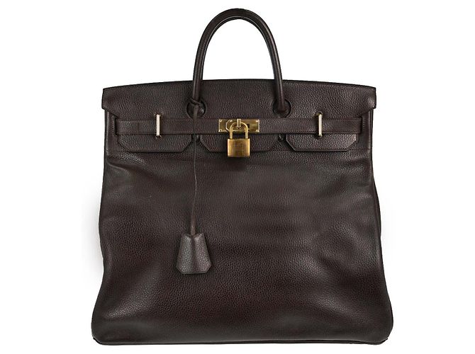 Hermès Hermes HAC Birkin Brown Ardennes com Gold Hardware 45 Marrom