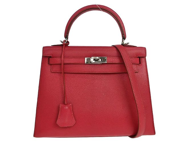 Hermès Hermes Kelly Red Chevre de Coromandel with Palladium Hardware 25 Pink