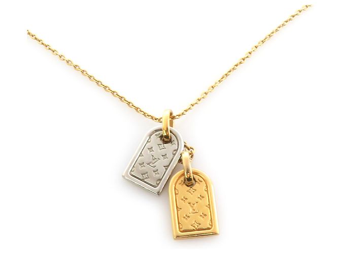 Louis Vuitton Nanogram Metallhalskette Silber Golden