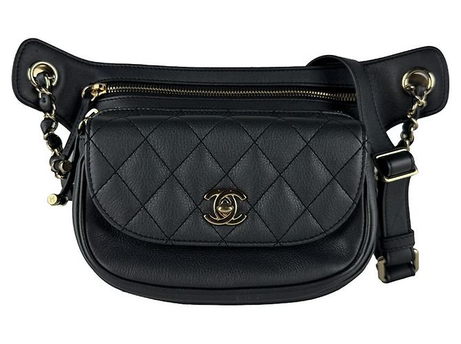 Borsa a tracolla Chanel in pelle grigia Marrone