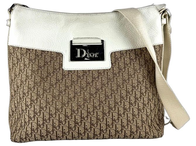 Borsa a tracolla Christian Dior in tela e pelle Marrone Crudo