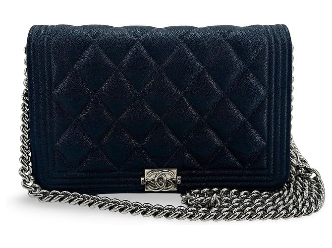 Chanel Boy Wallet on Chain Quilted Caviar Mini Blu navy