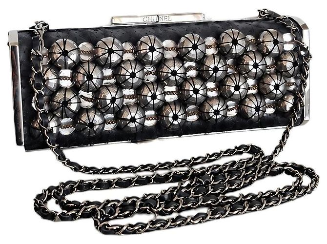 Chanel Minaudière in pelle di serpente nera Nero