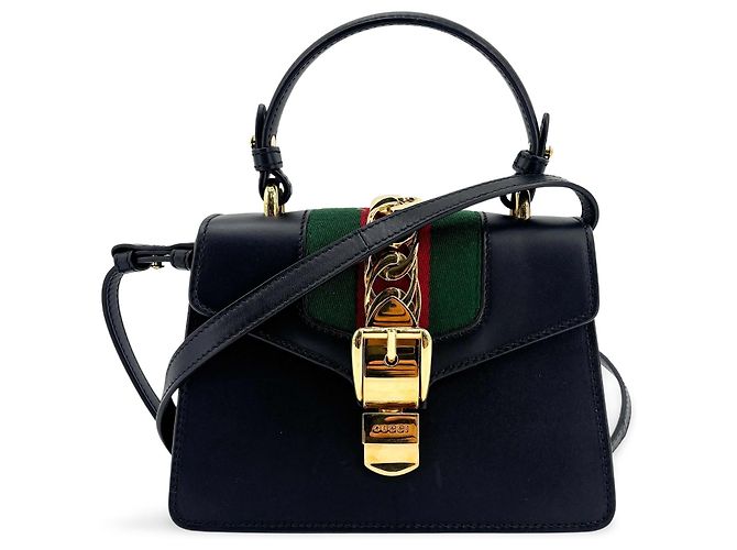 Gucci Sylvie Top Handle Leather Medium Black