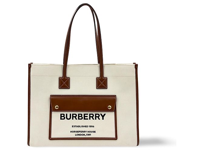 Burberry Freya Shopping Canvas with Leather Medium Beige