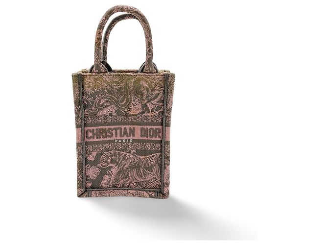 Christian Dior Book Tote Phone Embroidered Canvas Mini Rosa