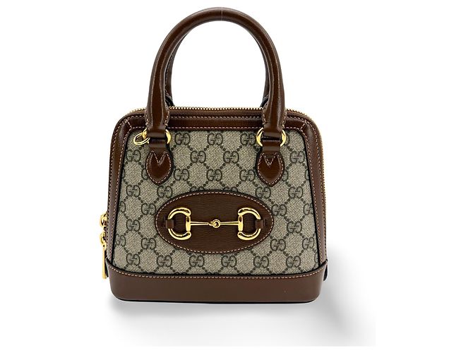 Gucci Horsebit 1955 Top Handle GG Coated Canvas with Leather Medium Marrone