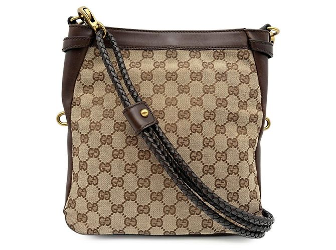 Bolsa de Ombro Gucci GG Canvas Bege Castanho escuro