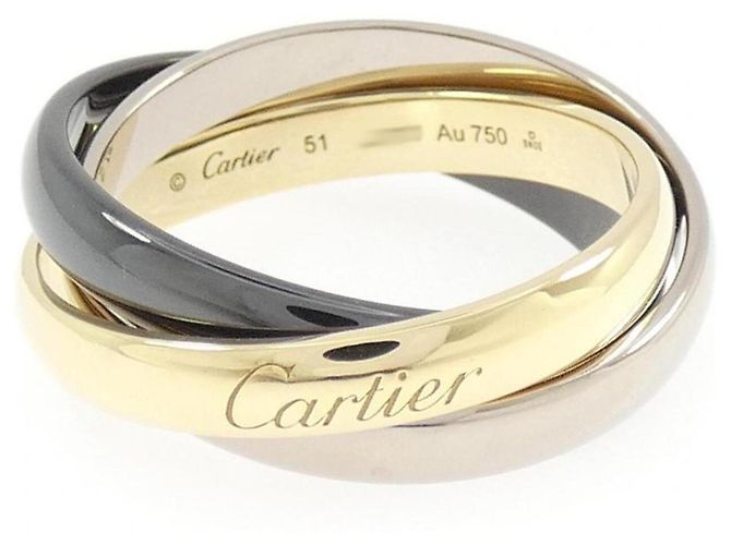 Anello Cartier Trinity Oro Bianco Oro Giallo e Ceramica D'oro