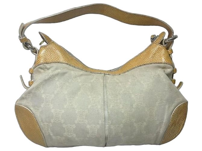 Céline Triomphe Handtasche aus Canvas und Leder weiß/gelb