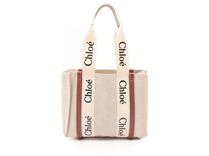 Borsa Tote Chloé Woody Medium Marrone Beige
